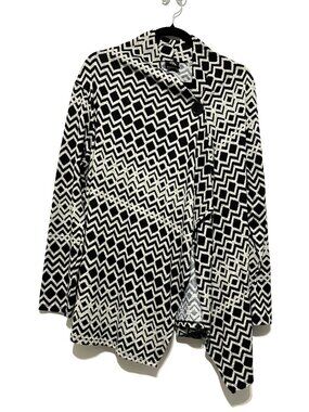 Bobeau Womens Wrap Cardigan 1X Geometric Draped Black White Layers Cozy Fall